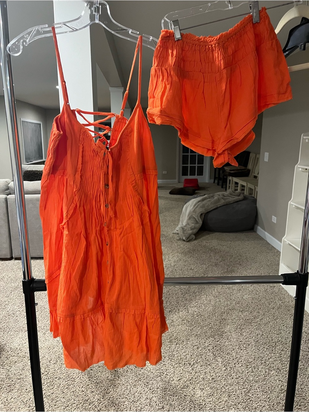 Women’s Orange Mini Dress with Matching Shorts